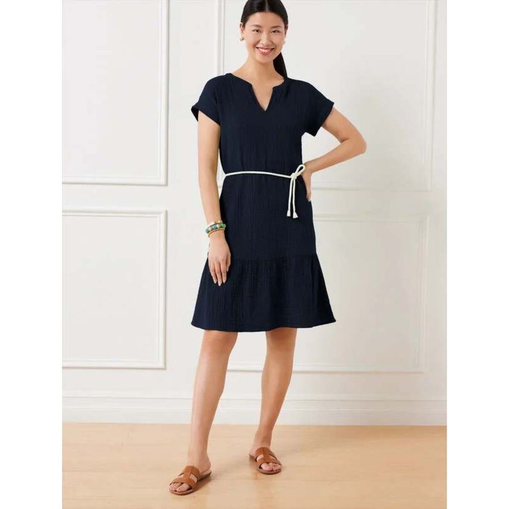 NEW Talbots Drop Waist Gauze Shift Dress Blue Size Small 100% Cotton